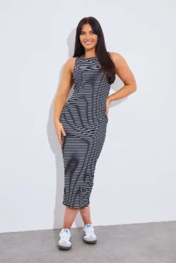 Reversible Stripe Racer Neck Midi Dress