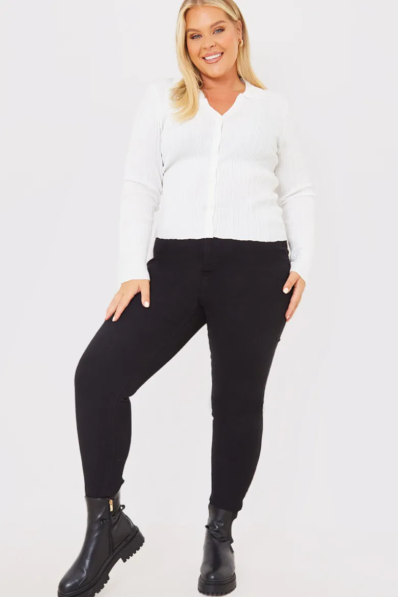 Ribbed CollaFitted Cardigan