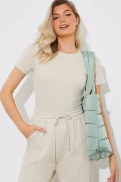 Ribbed Crew Neck Short Sleeve Bodysuit