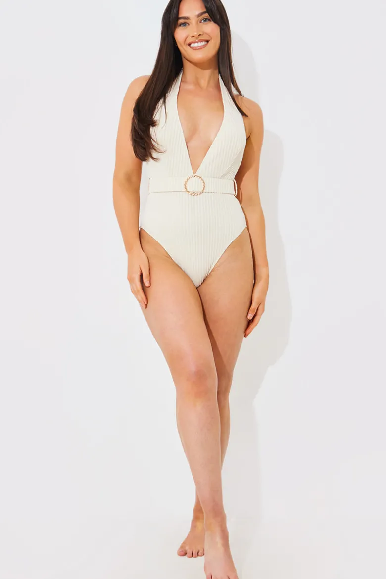 Rib Belted Halterneck Swimsuit