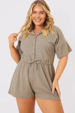 Rib Button Down Collared Playsuit