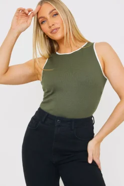 RIB CONTRAST BINDING BODYSUIT