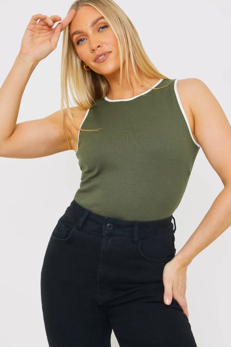 RIB CONTRAST BINDING BODYSUIT