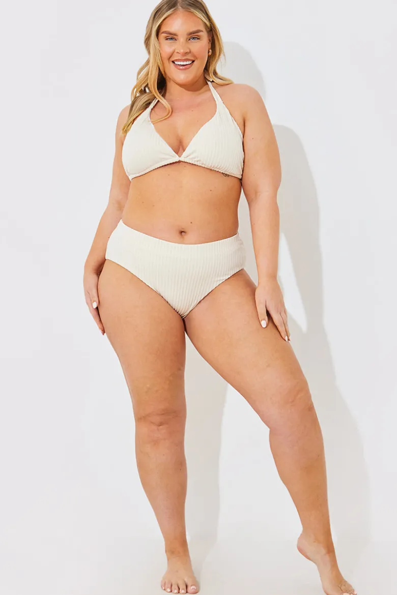 Rib Double Strap Detail Triangle Bikini Top