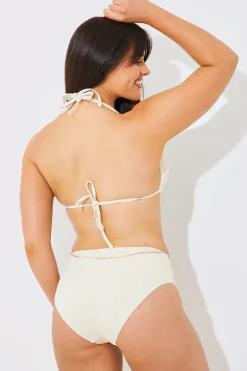 Rib Double Strap Detail Triangle Bikini Top
