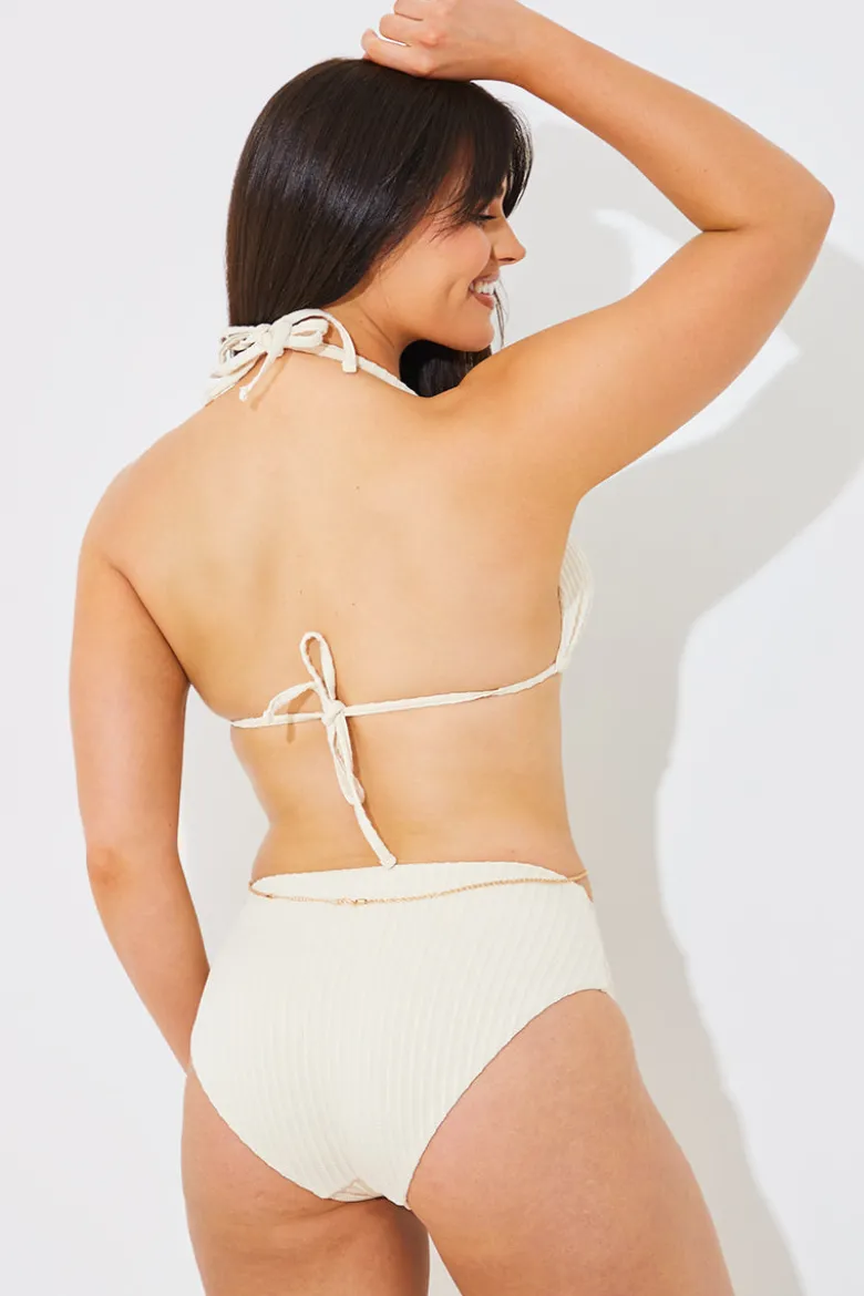Rib Double Strap Detail Triangle Bikini Top