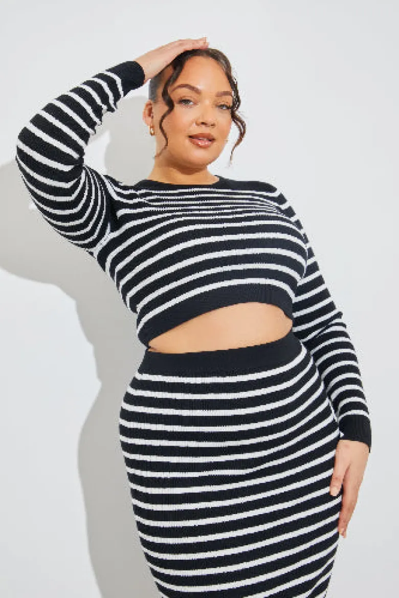 Rib Knit Stripe Crew Neck Co-Ord Top