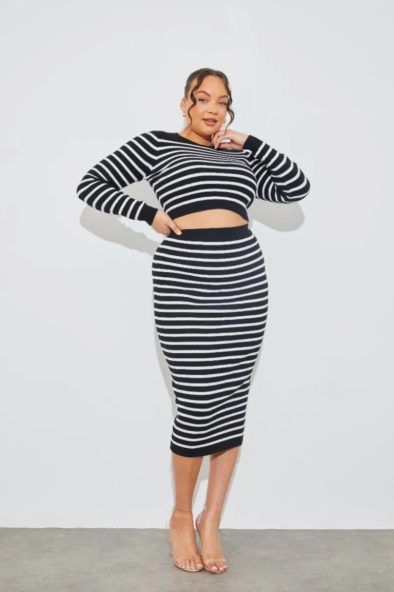 Rib Knit Stripe Crew Neck Co-Ord Top