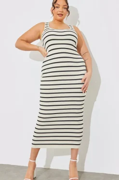 Rib Knit Stripe Scoop Neck Maxi Dress