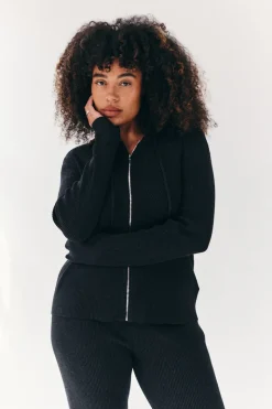 Rib Knit Zip Up Co-Ord Hoodie