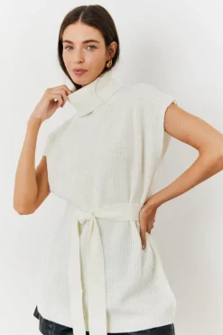Roll Neck Belted Knit Longline Jumper
