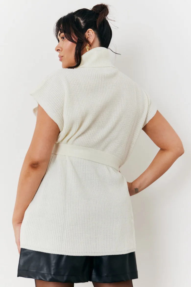 Roll Neck Belted Knit Longline Jumper