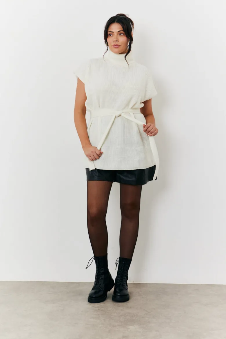 Roll Neck Belted Knit Longline Jumper