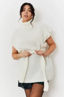 Roll Neck Belted Knit Longline Jumper