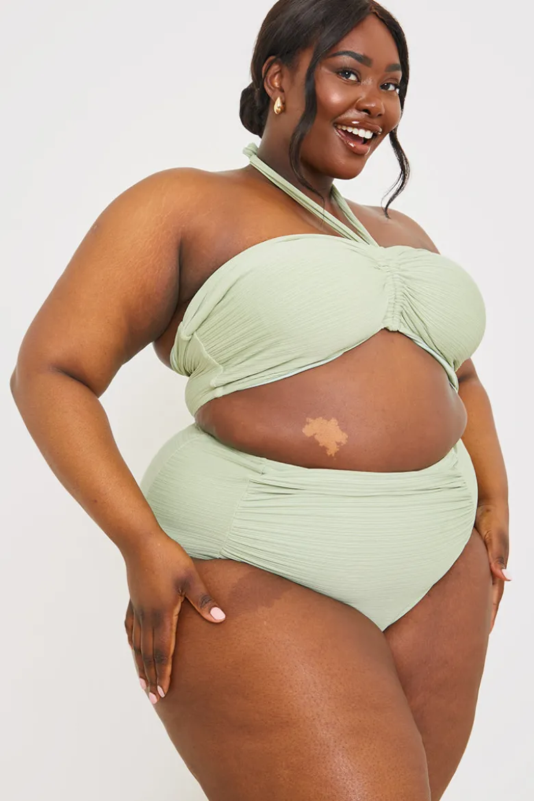 Ruched Front Detail Halter Neck Bikini Top