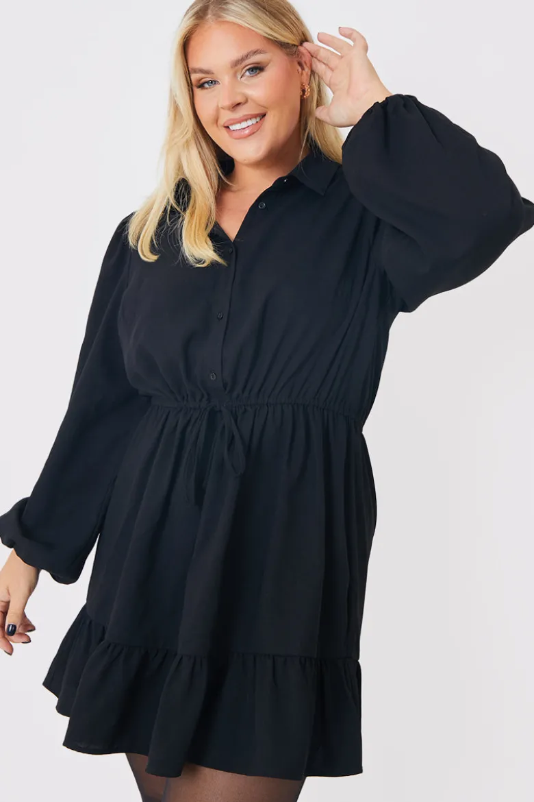 Ruffle Hem Mini Shirt Dress