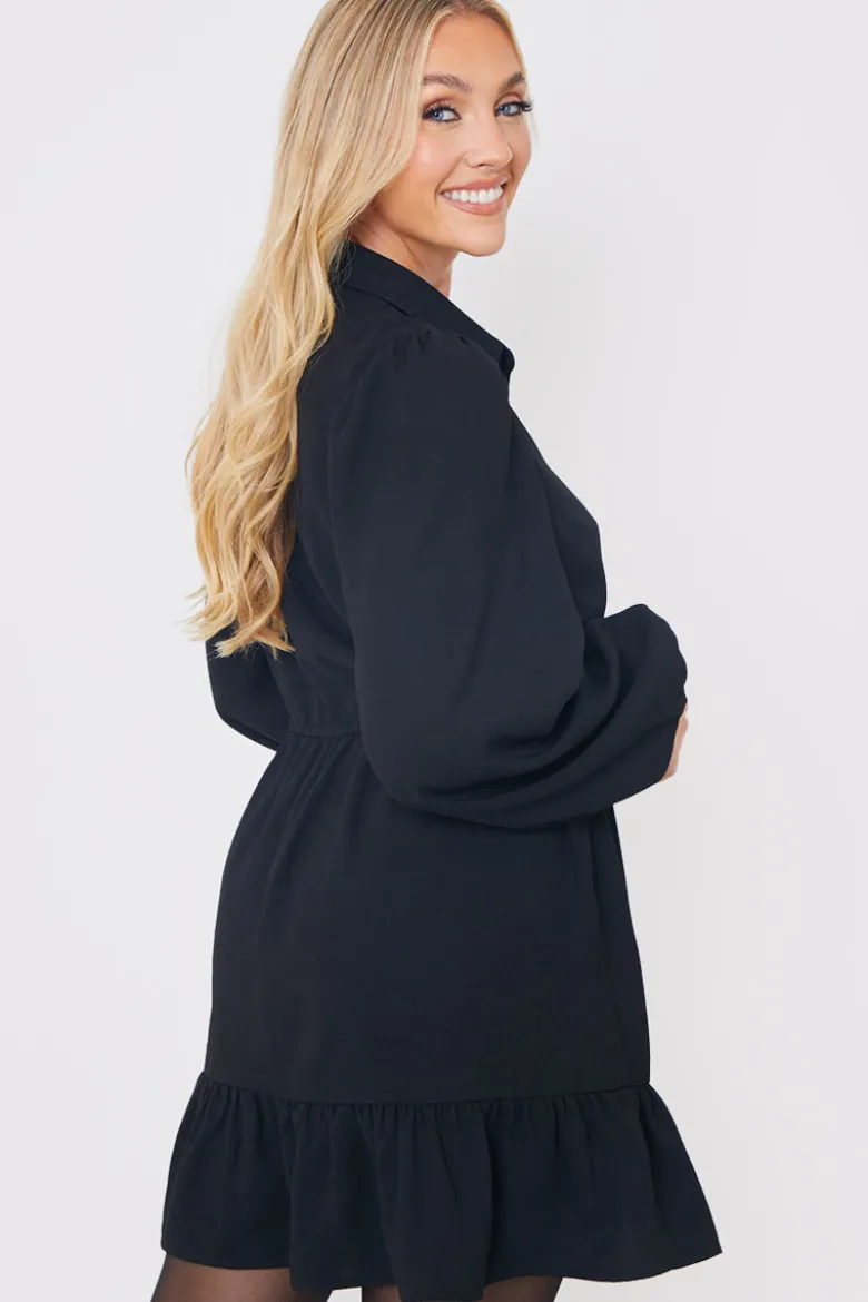Ruffle Hem Mini Shirt Dress