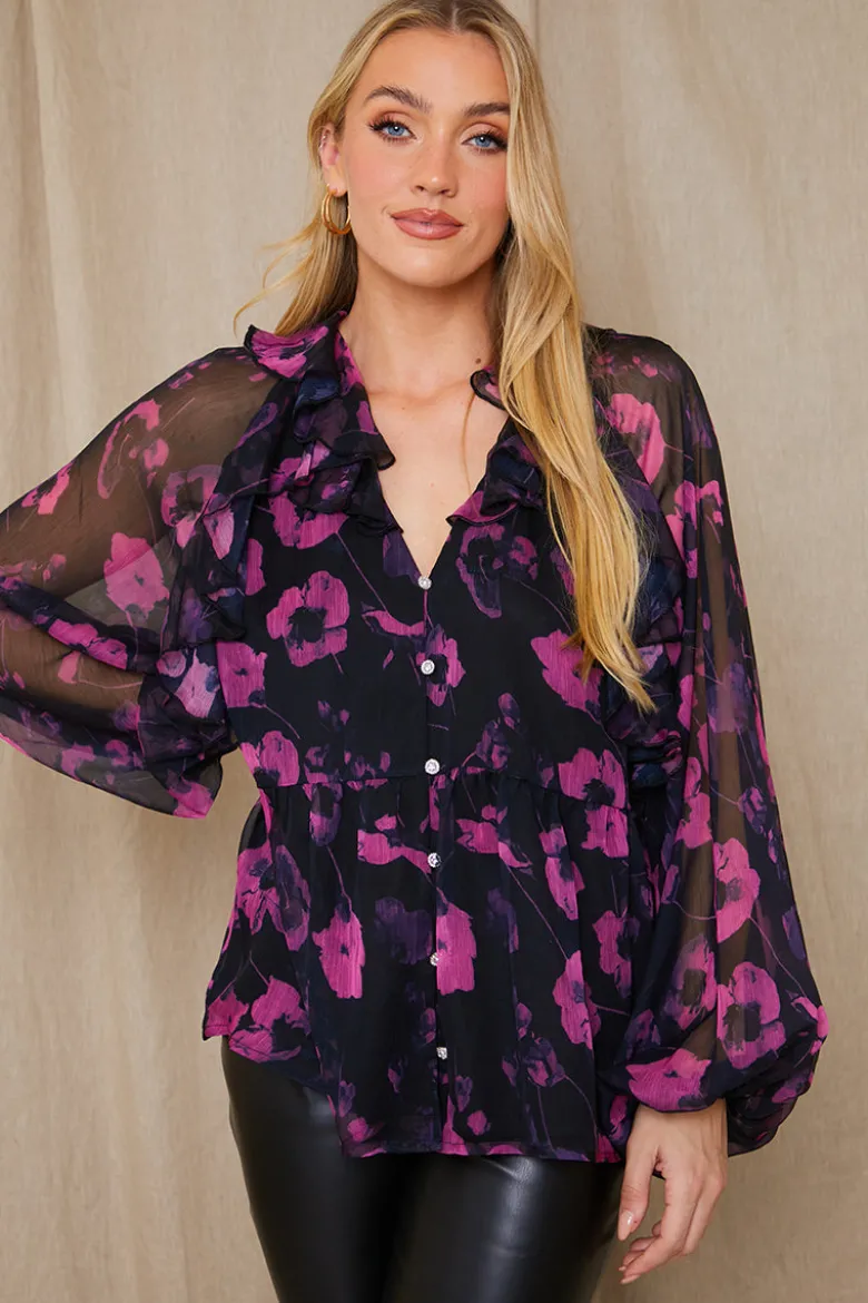 Ruffle Puff Sleeve Blouse