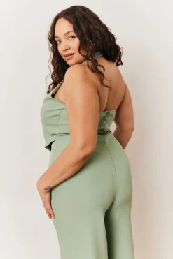 Sage Tailored Halterneck Waistcoat Wide Leg Jumpsuit