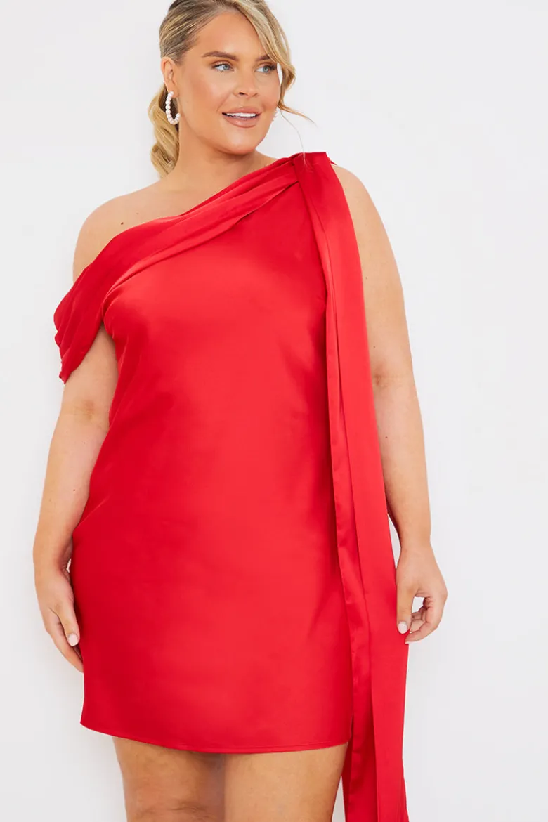 Satin Asymmetric Draped Neckline Mini Dress