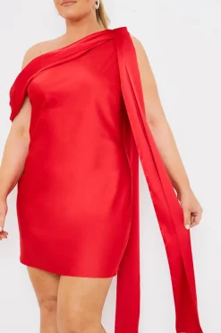 Satin Asymmetric Draped Neckline Mini Dress
