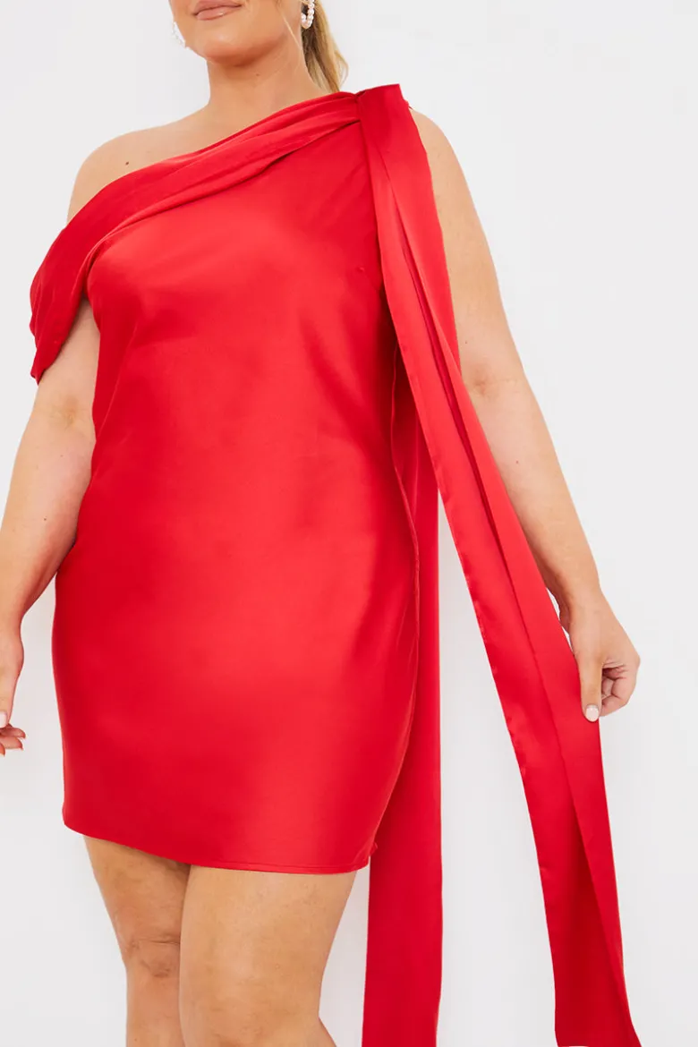 Satin Asymmetric Draped Neckline Mini Dress