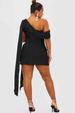 Satin Asymmetric Neckline Mini Dress