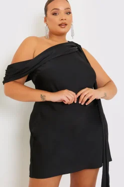 Satin Asymmetric Neckline Mini Dress
