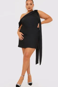 Satin Asymmetric Neckline Mini Dress