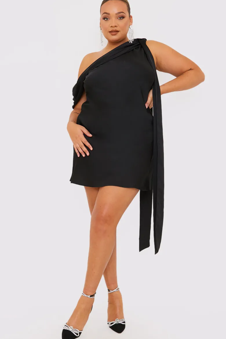Satin Asymmetric Neckline Mini Dress