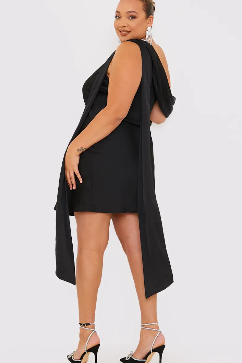 Satin Asymmetric Neckline Mini Dress