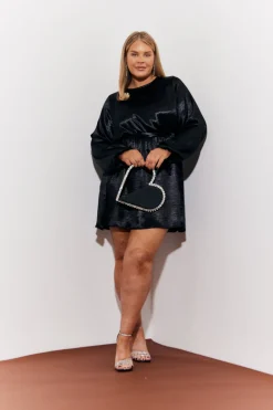 Satin Balloon Sleeve Belted Mini Dress