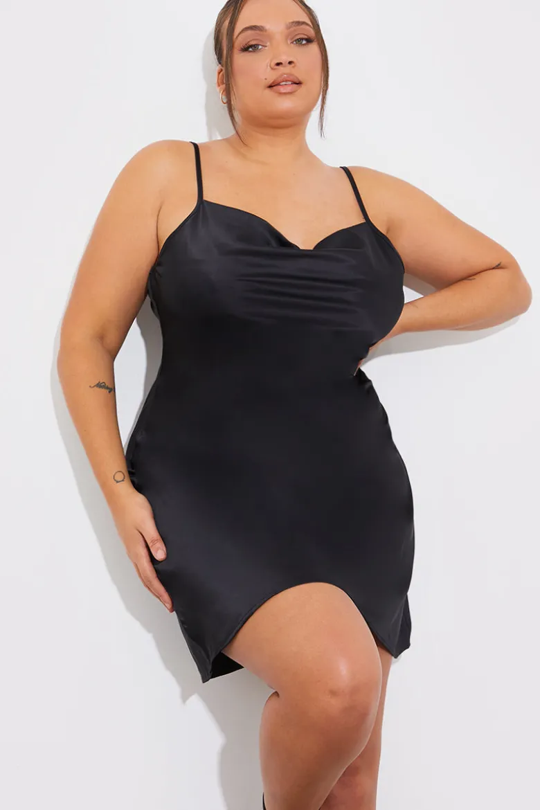 Satin Cowl Front Mini Dress