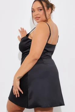 Satin Cowl Front Mini Dress