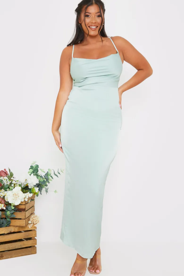 Satin Cowl Neck Maxi Dress