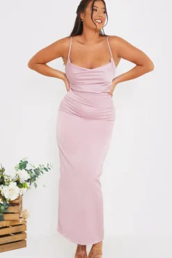 Satin Cowl Neck Maxi Dress