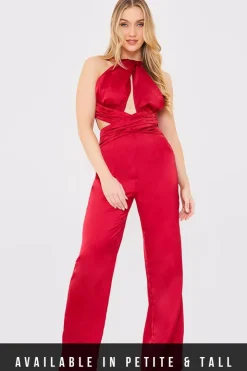 Satin Cut Out Detail Wide Leg Jumpsuit