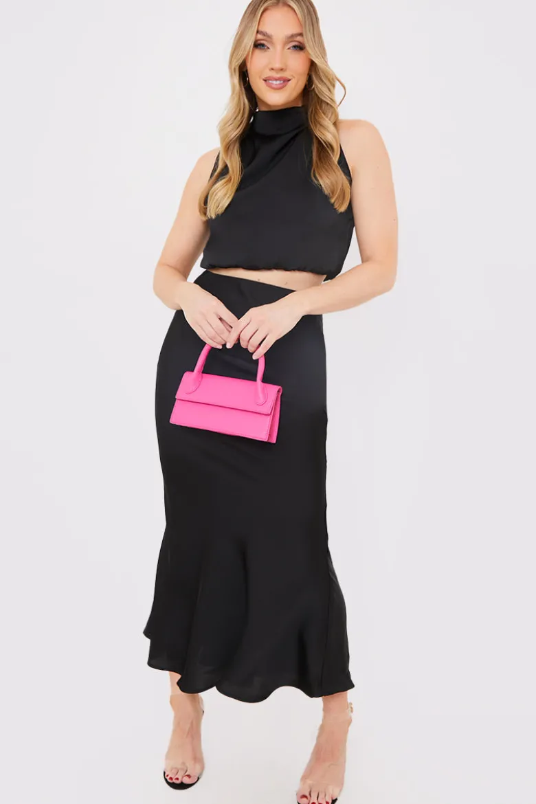 Satin Draped High Neck Co Ord Top