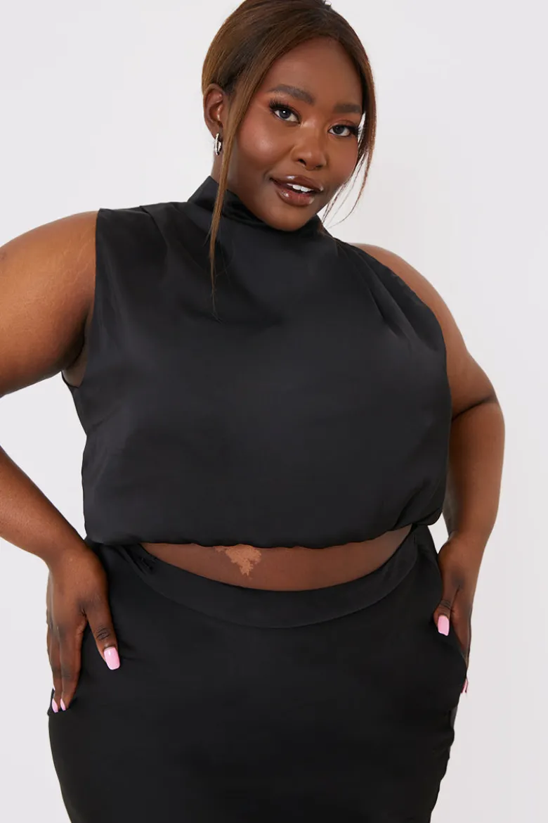 Satin Draped High Neck Co Ord Top