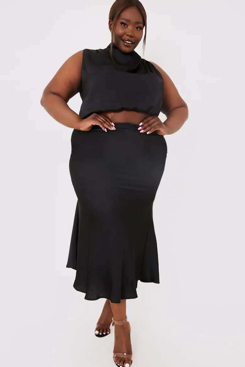 Satin Draped High Neck Co Ord Top