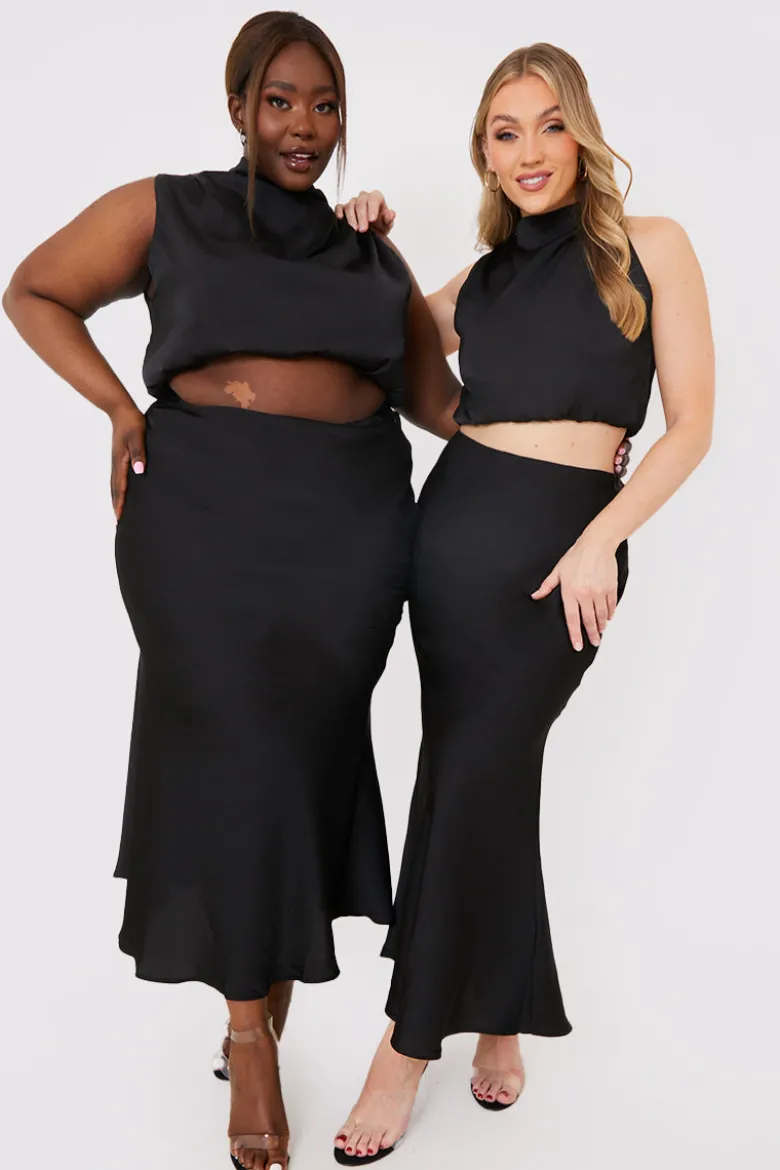 Satin Draped High Neck Co Ord Top