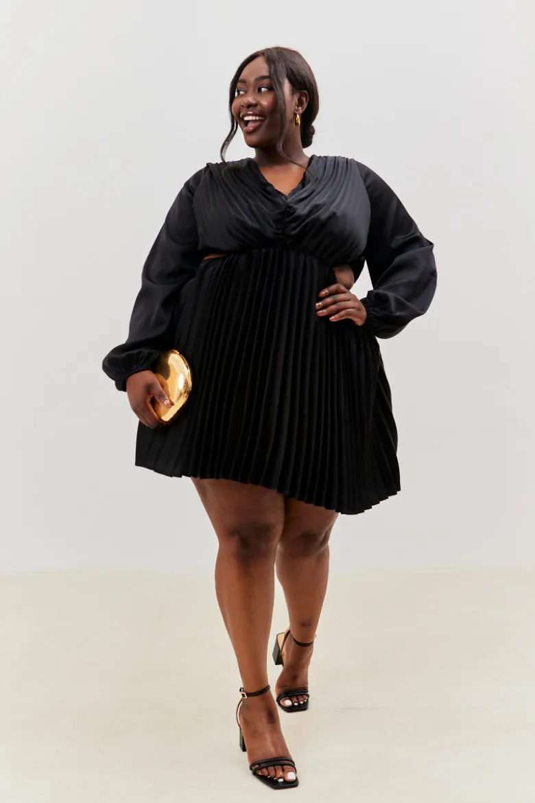 Satin Pleated Cut Out Detail Mini Dress