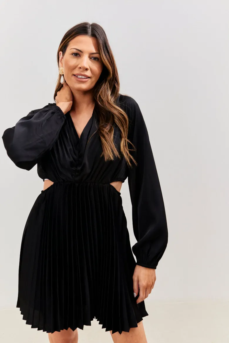 Satin Pleated Cut Out Detail Mini Dress
