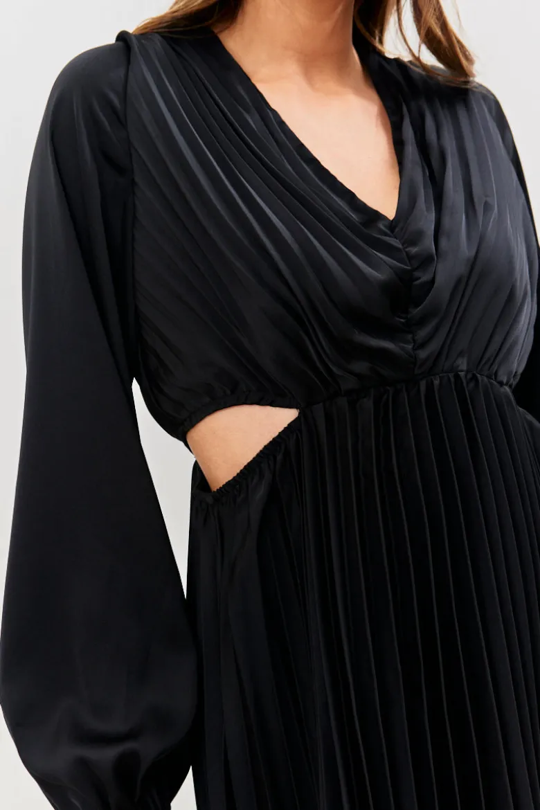 Satin Pleated Cut Out Detail Mini Dress