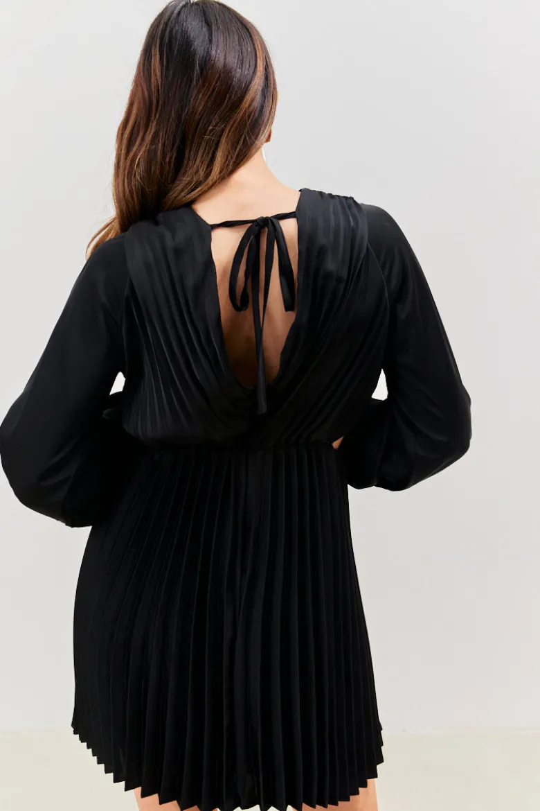 Satin Pleated Cut Out Detail Mini Dress