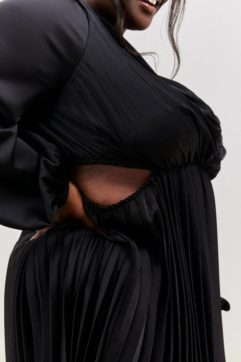 Satin Pleated Cut Out Detail Mini Dress