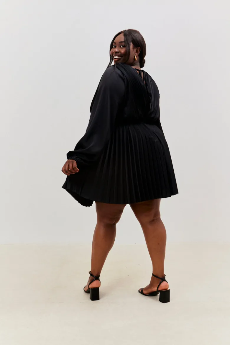 Satin Pleated Cut Out Detail Mini Dress