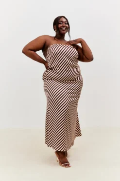 Satin Stripe Bandeau Maxi Dress