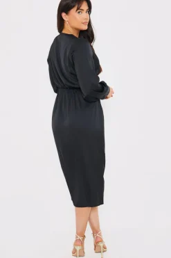 Satin Twist Waist Midi Dress