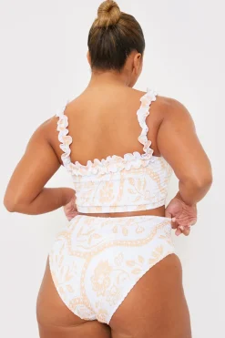 Scarf Print Shirred High Waisted Bikini Bottom